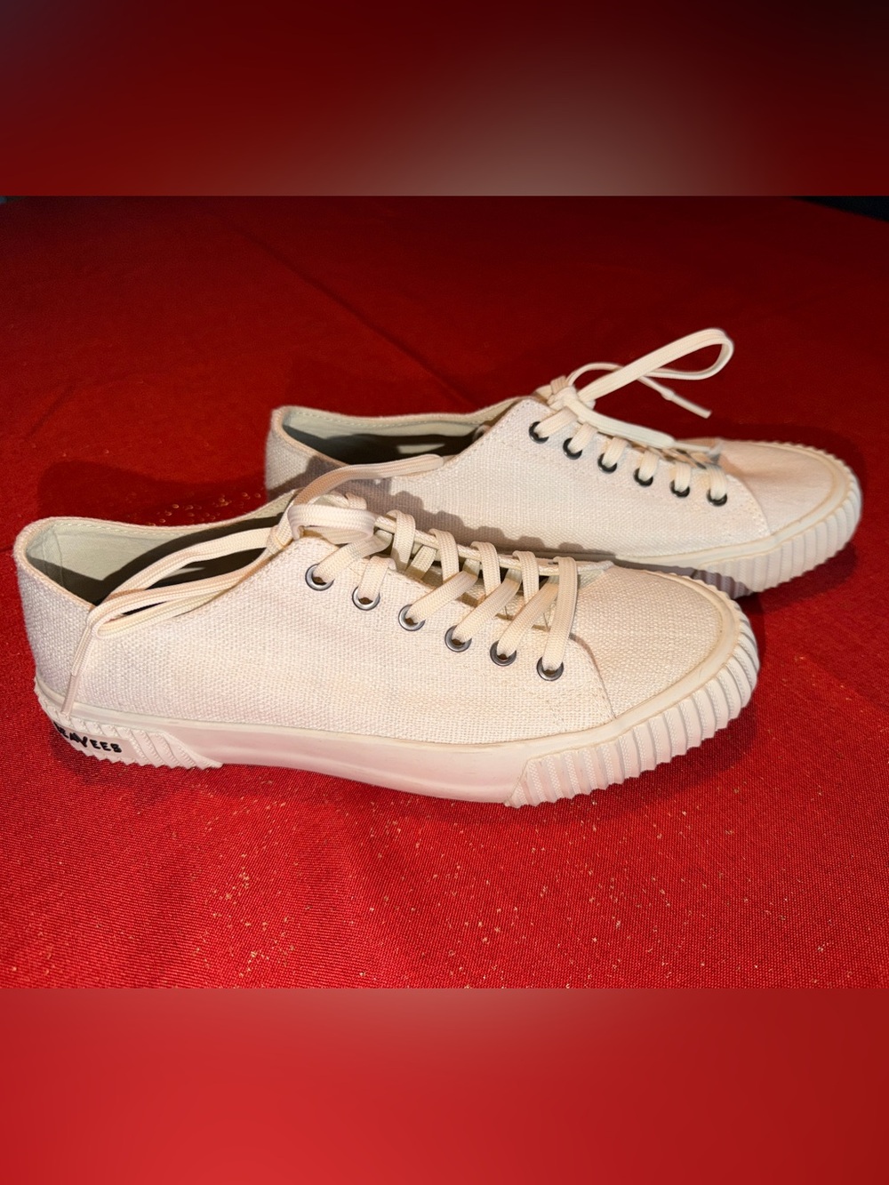 👉🏼Worn Once👈🏼 Ivory Linen Canvas Low-Top Sneakers by SeaVees Sz: 8